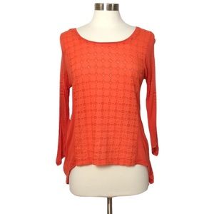 Lucky Brand Orange Eyelet and Stripes Mixed Material Top